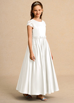 Azazie Bunny Girl Jurken voor bloemenmeisjes Baljurk Jurk van Kant Ivoor image5