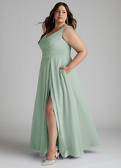 Azazie Karina Bridesmaid Dresses Agave A-Line Pleated Chiffon Dress image7
