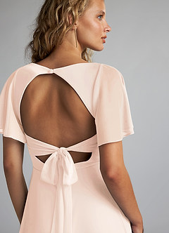 Azazie Induh Bridesmaid Dresses Blushing Pink A-Line Flutter V-neck Mesh Dress image6