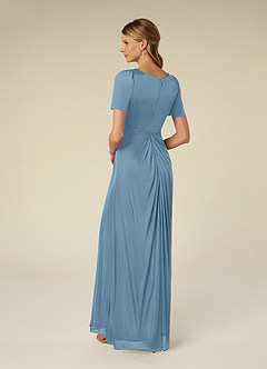 Azazie Bessie Mother of the Bride Dresses Steel Blue A-Line Pleated Mesh Dress image5