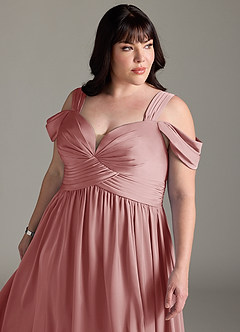 Azazie Lianne Bridesmaid Dresses Dusty Rose A-Line Off the Shoulder Stretch Satin Dress image14