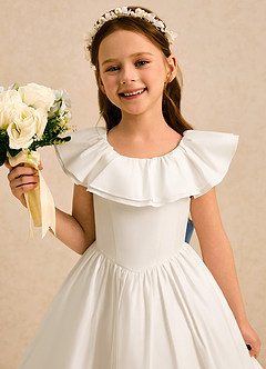 Azazie Clara Flower Girl Dresses Ivory Dusty Blue A-Line Bow Cotton Dress image3
