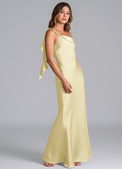 Azazie Driea Probar vestidos en casa Vestido de Cabernet de Satén Elástico de Corte Sirena con Hombro unilateral image5