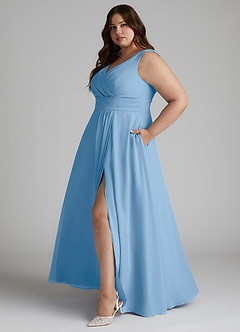 Azazie Karina Bridesmaid Dresses Powder Blue A-Line Pleated Chiffon Dress image8