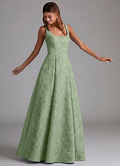 Azazie Amalie Abiti da Damigella Abito A-Line in Burnout Floreale Plissettato Verde Salvia image4
