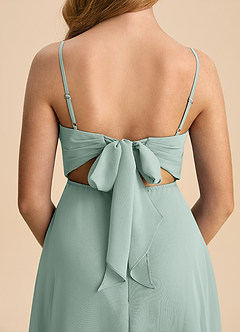 Azazie Shale Junior Agave A-Line Bow Chiffon Dress image7