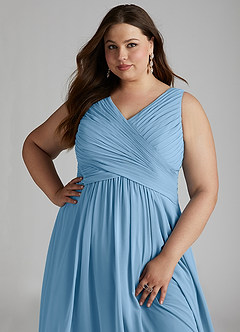 Azazie Flora Brautjungfernkleider A-Linie Plissee Chiffon Kleid Stahlblau image15