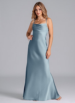 Azazie Seema Bridesmaid Dresses Dusty Blue Mermaid Corset Stretch Satin Dress image4