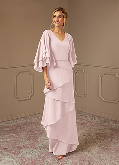 Azazie OHara Mère de la mariée Robes Robe Trapèze en Mousseline de soie Col V Rose Pâle image1