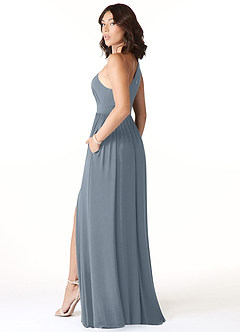Azazie Jasna Bridesmaid Dresses Dusty Blue A-Line One Shoulder Luxe Knit Dress image4