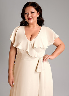 Azazie Lainey Bridesmaid Dresses White Alabaster A-Line with Pockets Chiffon Dress image13