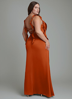 Azazie Jessamine Vestidos de damas de honor Vestido Naranja Quemada de Satén Elástico de Corte Recto con Corsé image9