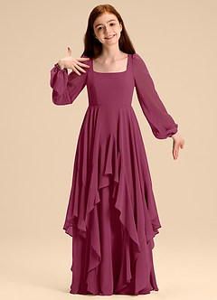 Azazie Clara Junior Abito A-Line in Chiffon Blusa Gelso image3