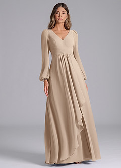 Azazie Liah Vestidos de damas de honor Vestido de Gris Pardo de Gasa de Corte en A con Manga larga image3