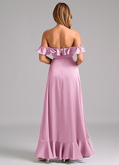 Azazie Lyra Vestidos de damas de honor Vestido Rosa Caramelo de Satén Elástico de Línea A Convertible con Hombros descubiertos image6