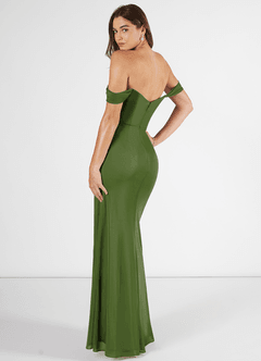 Azazie Kit Final Sale Olive Mermaid Off the Shoulder Mesh Dress image4