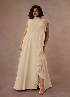 Azazie Narine Mother of the Bride Dresses Champagne A-Line High Neckline Pleated Chiffon Dress image11
