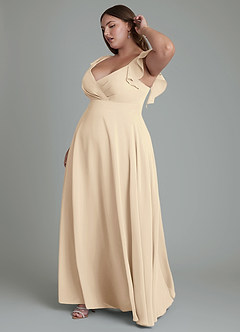 Azazie Leilani Bridesmaid Dresses Champagne A-Line Pleated Chiffon Dress image5