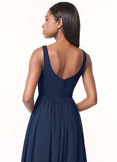 Azazie Keyla Bridesmaid Dresses Dark Navy A-Line V-Neck Pleated Chiffon Dress image4