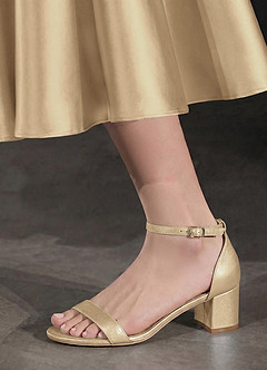 front Matching Color Metallic Satin One Strap Buckle Block Heel Sandals