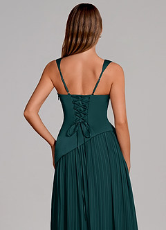 Azazie Stephanie Bridesmaid Dresses Pine A-Line Pleated Stretch Satin Dress image2