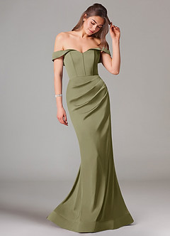 Azazie Everly Bridesmaid Dresses Pistachio Mermaid Off the Shoulder Stretch Satin Convertible Dress image6