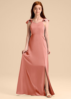 Azazie Everett Junior Robe Trapèze en Satin extensible Arc Corail image1