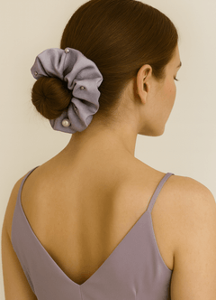 front Large Pearl Satin Scrunchie