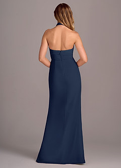 Azazie Jemma Bridesmaid Dresses Dark Navy Sheath Pleated Chiffon Dress image2