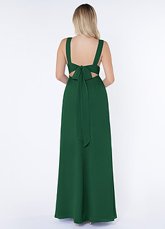 Azazie Christiana Final Sale Dark Green A-Line V-Neck Pleated Chiffon Dress image2