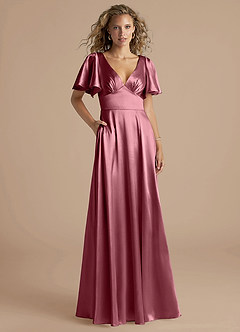 Azazie Kimber Bridesmaid Dresses Desert Rose A-Line Ruched Metallic Satin Dress image1