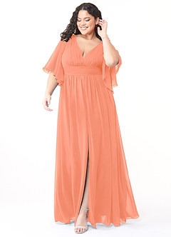 Azazie Temeka Bridesmaid Dresses Sunset A-Line Ruched Chiffon Dress image7