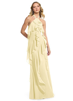 Azazie Velma Bridesmaid Dresses Lemon Sorbet A-Line Side Slit Chiffon Dress image3