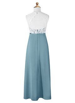 Azazie Rana Junior A-Linie Spitze Chiffon Kleid Stimmungsvolles Blau image7