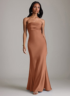 Azazie Saylor Brudtärnklänningar Klä av Sjöjungfru i Stretch Satin Axelbandslös Bronzer image2