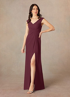 Azazie Sally Mother of the Bride Dresses Cabernet A-Line V-Neck Pleated Chiffon Dress image2