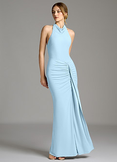 Azazie Raevynn Robes de demoiselle d'honneur Robe Sirène en Jersey extensible de qualité supérieure Plissée Bleu Ciel image5