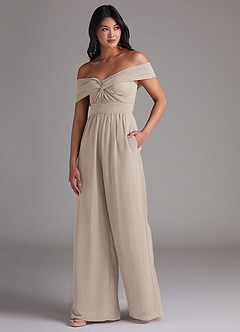 Azazie Lamara Bridesmaid Dresses Frost Off the Shoulder Chiffon Convertible Jumpsuit image4