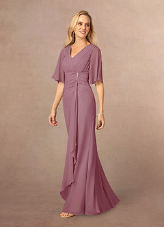 Azazie Carson Mother of the Bride Dresses Vintage Mauve A-Line V-Neck Lace Chiffon Dress image2