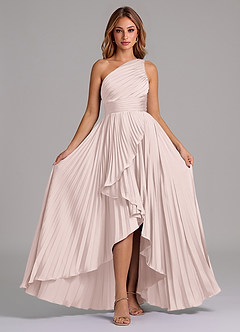 Azazie Lyrica Bridesmaid Dresses Blushing Pink A-Line One Shoulder Stretch Satin Dress image6