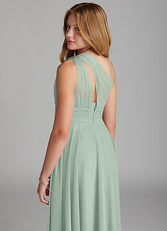 Azazie Charlize Junior Agave A-Line Mesh Dress image5