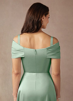 Azazie Amelia Mother of the Bride Dresses Agave A-Line Off the Shoulder Stretch Satin Dress image7