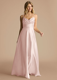 Azazie Oliana Bridesmaid Dresses Blushing Pink A-Line Pleated Metallic Satin Dress image5