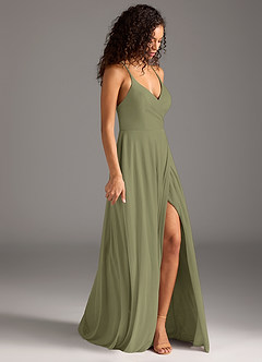 Azazie Davis Kleider zum Anprobieren zu Hause A-Linie Plissee Gittergewebe Kleid Agave image4