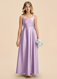 Azazie Azaria Junior Frosted Lilac A-Line Pleated Stretch Satin Dress image3