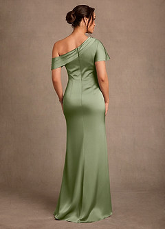 Azazie Rutha Mother of the Bride Dresses Pistachio Sheath One Shoulder Stretch Satin Dress image2