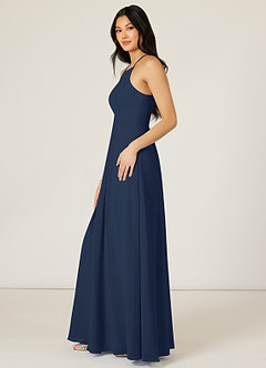 Azazie Sarah Robes de demoiselle d'honneur Robe Empire en Mousseline de soie Plissée Bleu Marine Foncé image3