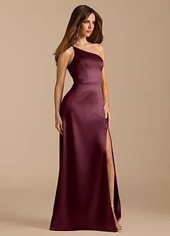 Azazie Trina Jurken voor bruidsmeisjes Jurk van Metaalachtig Satijn met A-Lijn One-Shoulder Cabernet image4