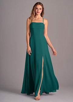 Azazie Carolyn Bridesmaid Dresses Peacock A-Line Pleated Chiffon Dress image4