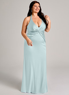 Azazie Valerie Robes de demoiselle d'honneur Robe Sirène en Satin extensible Plissée Brume image10